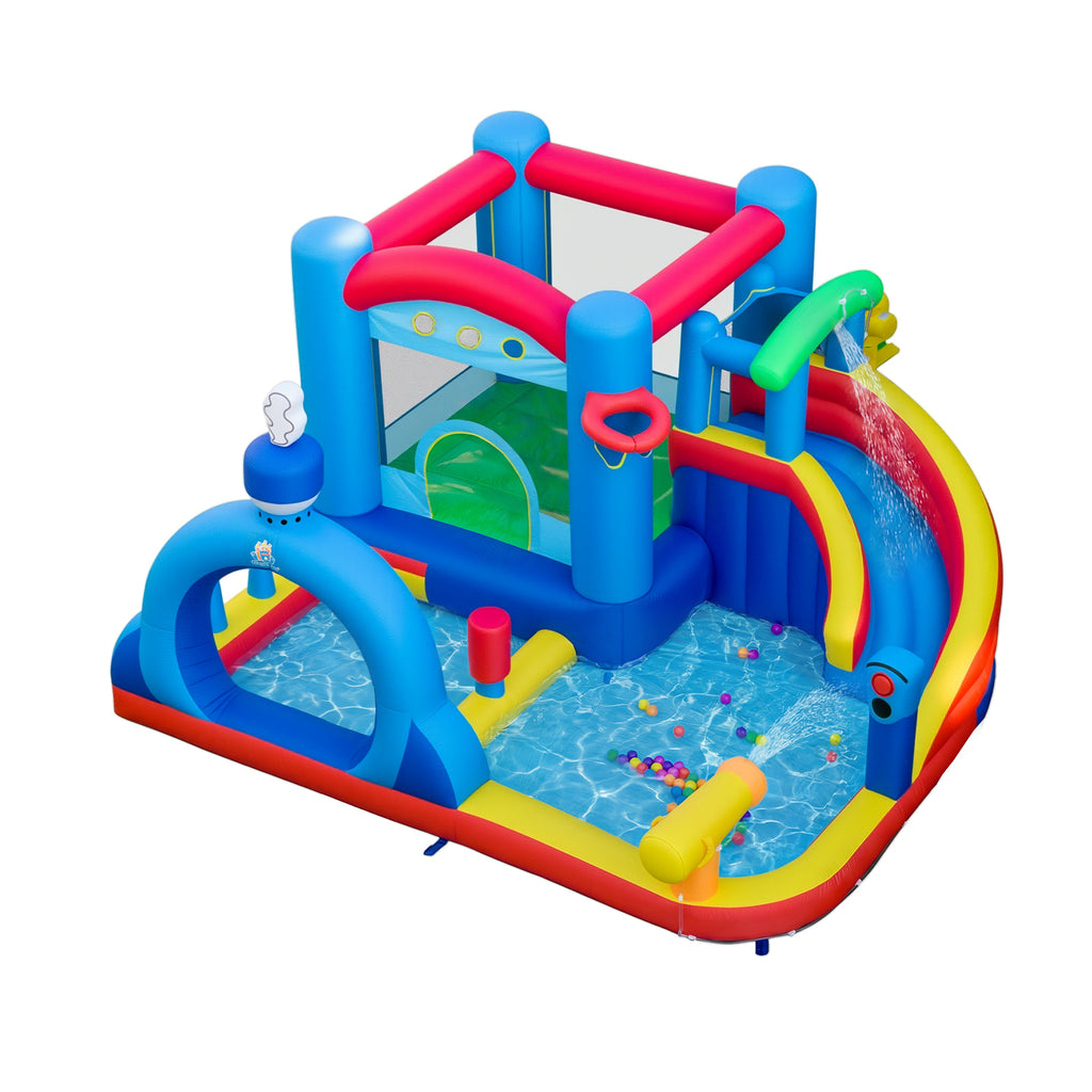 Costway Château gonflable avec toboggan aquatique, aire de saut, piscine, canon à eau, sacs de sable et jeu de panier (gonfleur non inclus)
