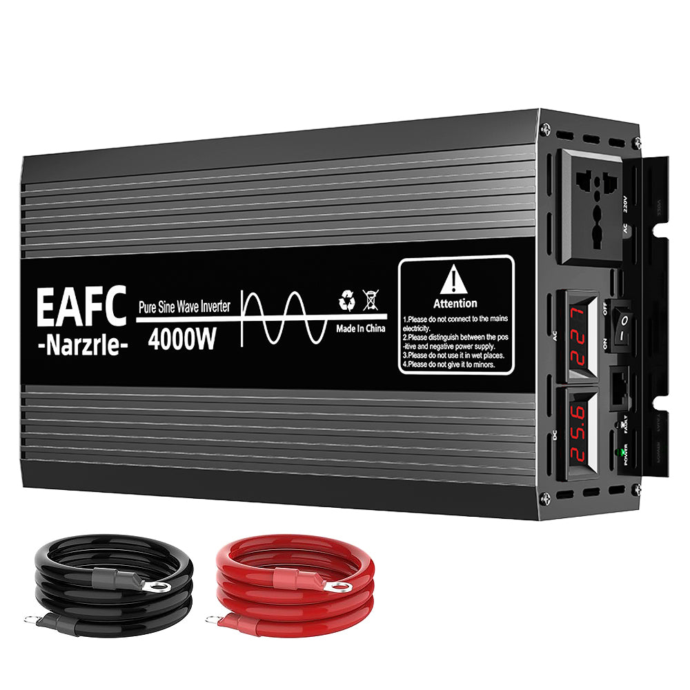 EAFC 4000 W Onduleur de puissance à onde pure (Pic 4000 W / Nominale 2000 W), Convertisseur 12 V CC vers 220 V CA avec double ventilateur de refroidissement intelligent
