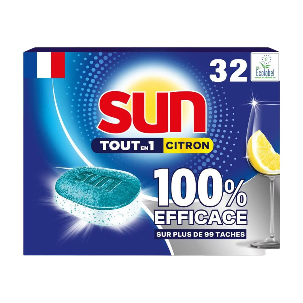 Sun Tout-en-1 Citron Tablettes Lave-Vaisselle Lot de 4 x 32 (= 128 Tablettes)