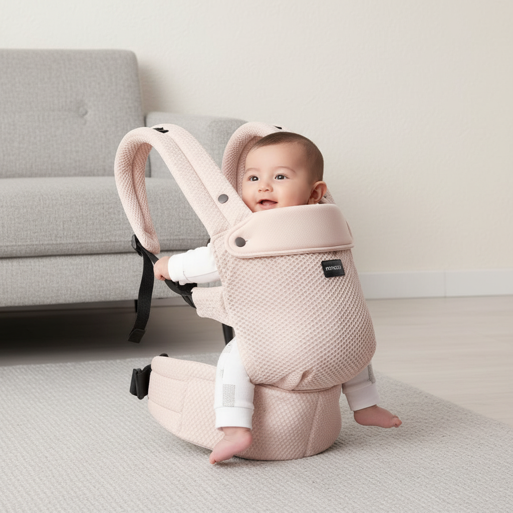 Momcozy Porte-bébé en maille respirante, Conception ergonomique, Léger et facile à utiliser, Pour 3,2-20 kg, Soutien lombaire renforcé, Confort toute la journée, Mains libres, Rose, Cadeaux pour maman