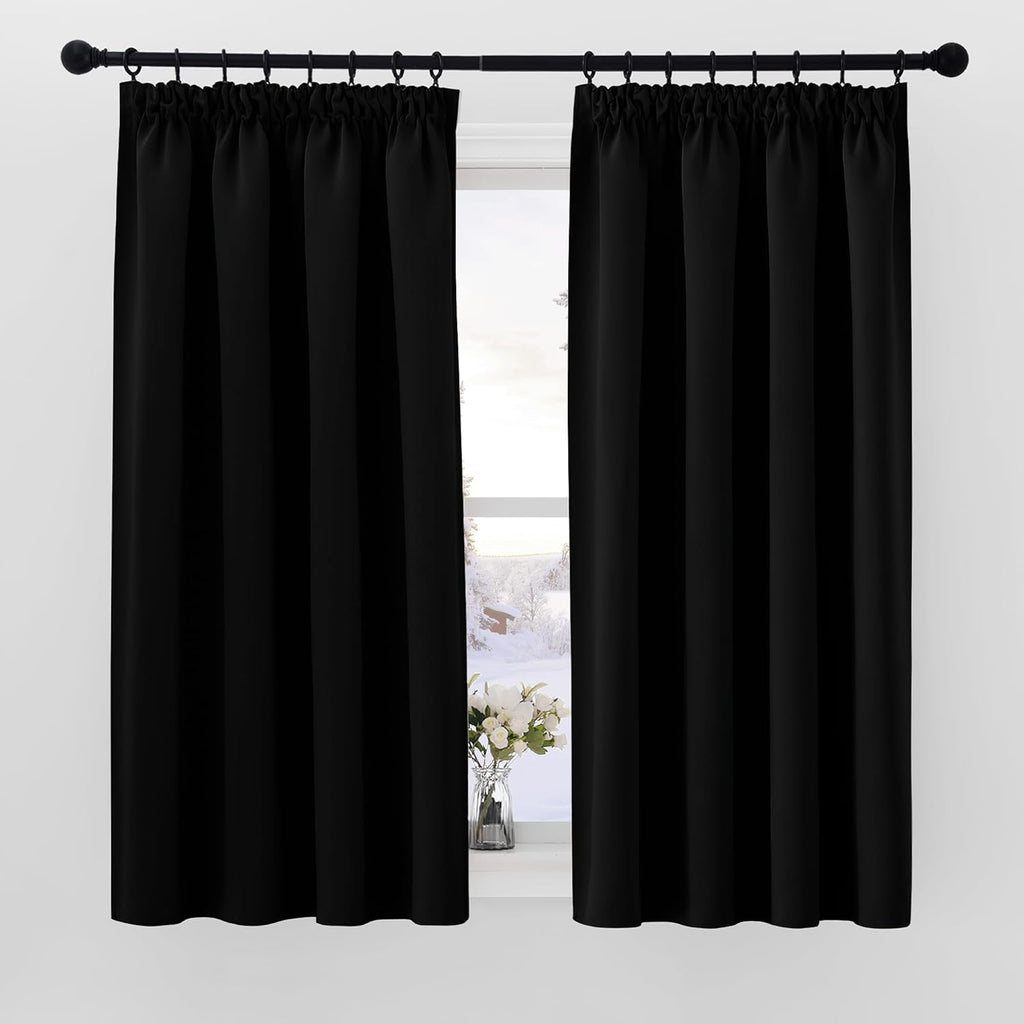 PONY DANCE Lot de 2 rideaux occultants plissés L 117 x H 137 cm - Noir