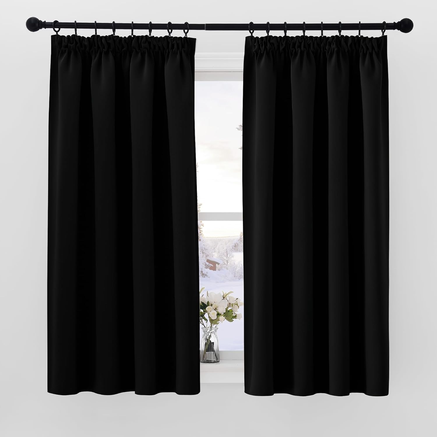 PONY DANCE Lot de 2 rideaux occultants plissés L 117 x H 137 cm - Noir