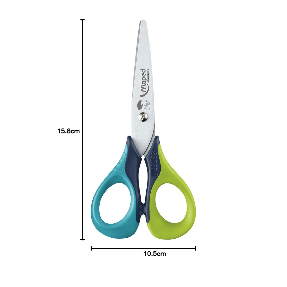 Maped Sensoft Ciseaux Ergonomiques – 13 cm, 2 Paires, Anneaux Souples, Lames en Acier Inoxydable