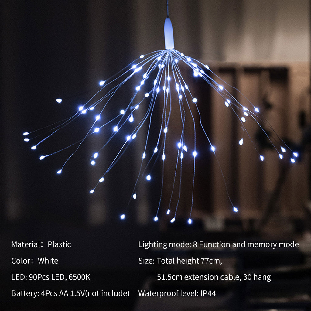 M.TK Suspension lumineuse LED Starburst, lampe feu d'artifice, 90 LED, blanc froid, fonctionne sur piles, pour Noël, extérieur, terrasse, jardin
