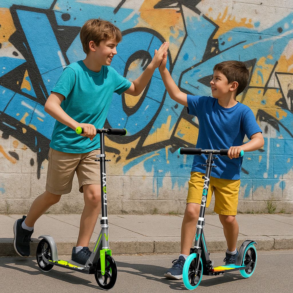 LEEYV Trottinette LY205, Trottinette pour enfants 6–12 ans et adultes, Charge maximale 100 kg, Hauteur réglable, Légère, 2 roues, Trottinette pliable pour enfants avec grandes roues
