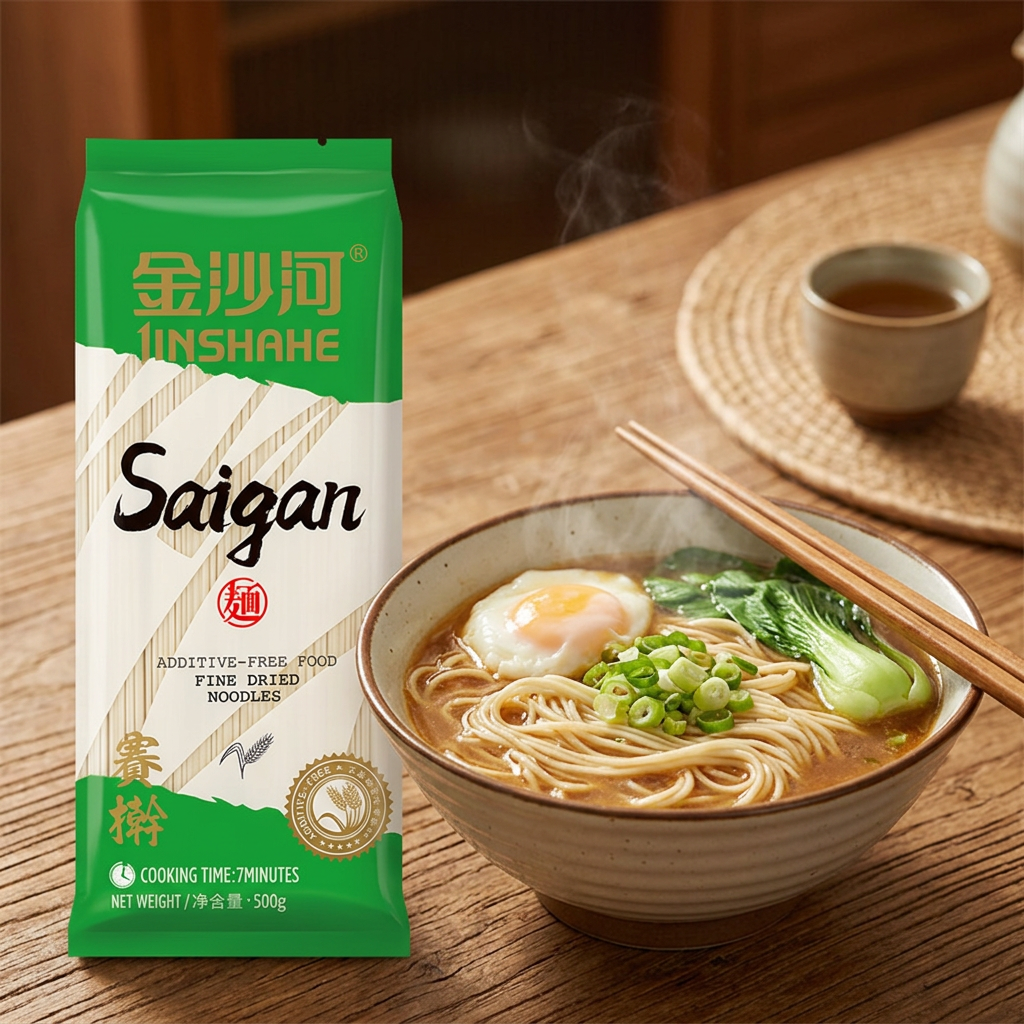 Jin Sha He Nouilles séchées Saigan 500 g Blé de qualité supérieure Texture al dente Format familial