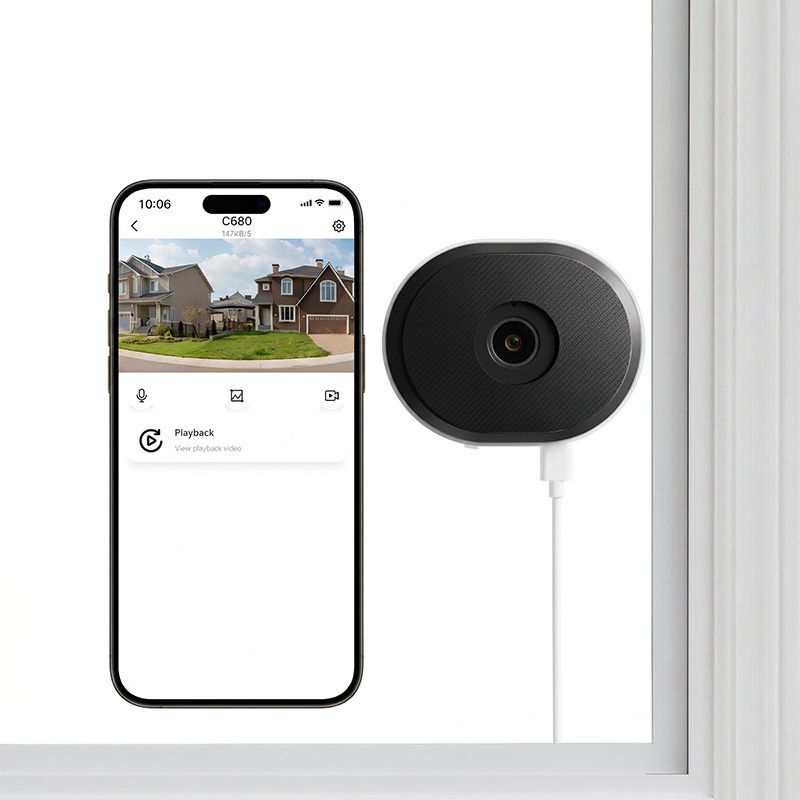 ZOSI Caméra de sécurité Wi‑Fi pour la maison C680, 3 MP, 2K, caméra de sécurité pour fenêtre, vision nocturne en couleur, fixation sur prise intérieure