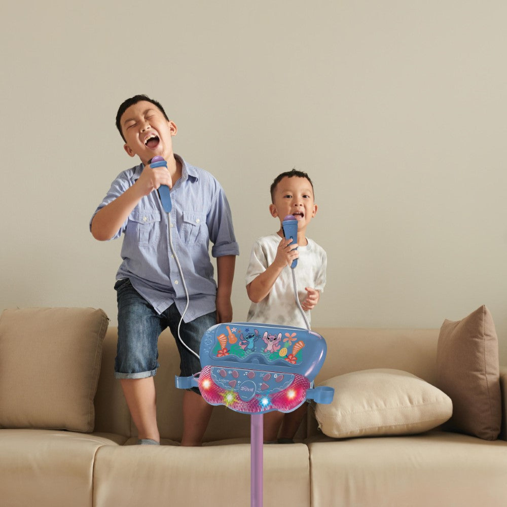 Lexibook Microphone Stitch sur pied ajustable lumineux avec enceinte, 2 Micros et Effets vocaux, Enceinte Bluetooth