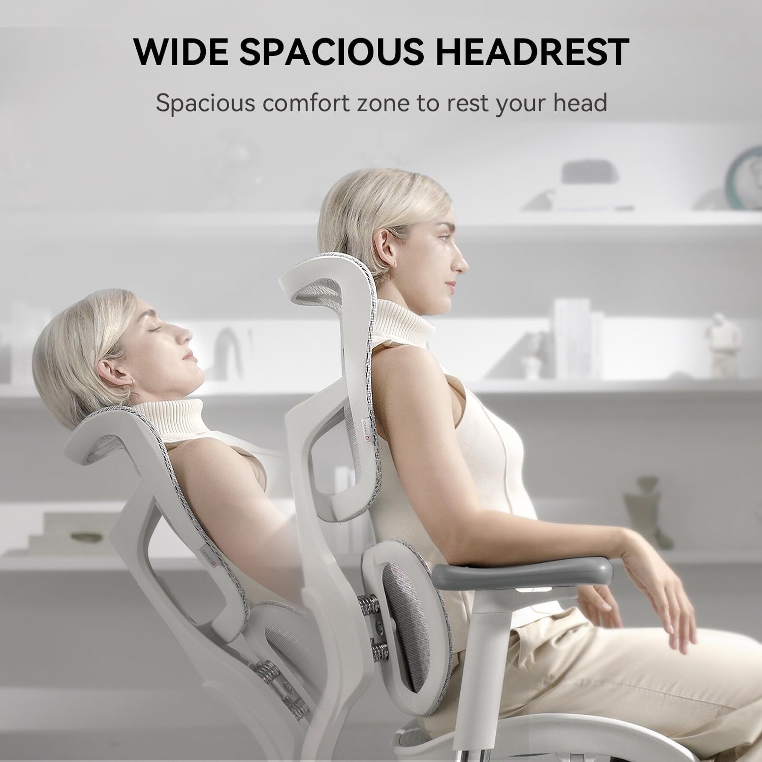 SIHOO Doro S100 Chaise de bureau ergonomique avec double soutien lombaire dynamique, dossier réglable sur 5 positions, accoudoirs coordonnés 4D, angle d’inclinaison max. 135°, convient pour le bureau à domicile, S100 blanc