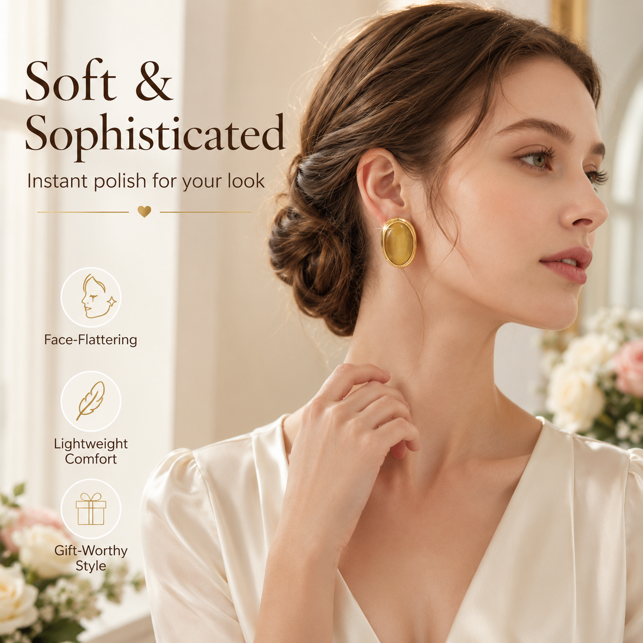 Boucles d'oreilles VoxorAI style européen et américain, pierres œil-de-chat géométriques marron, clous d'oreilles, accessoires d'oreilles, toutes saisons