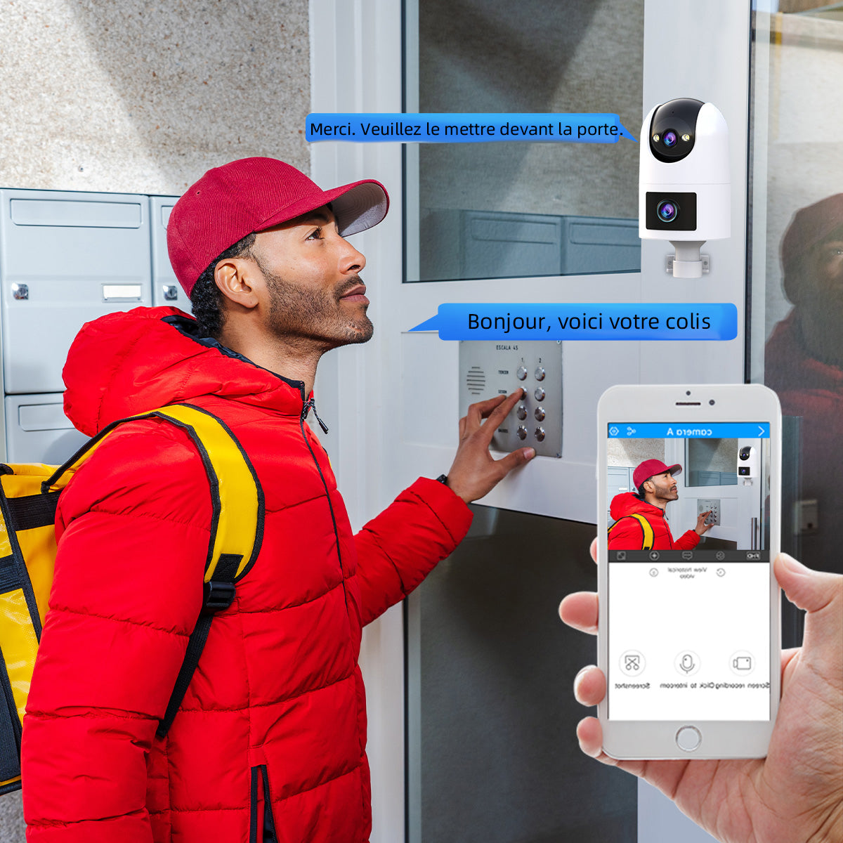 JOOAN W8-U X Caméra de sécurité intérieure/extérieure à double objectif, Wi-Fi double bande 2,4 GHz/5 GHz, vue 360°, IP66, vision nocturne couleur, enregistrement 24 h/24 et 7 j/7, suivi automatique, audio bidirectionnel, stockage en nuage/sur carte,