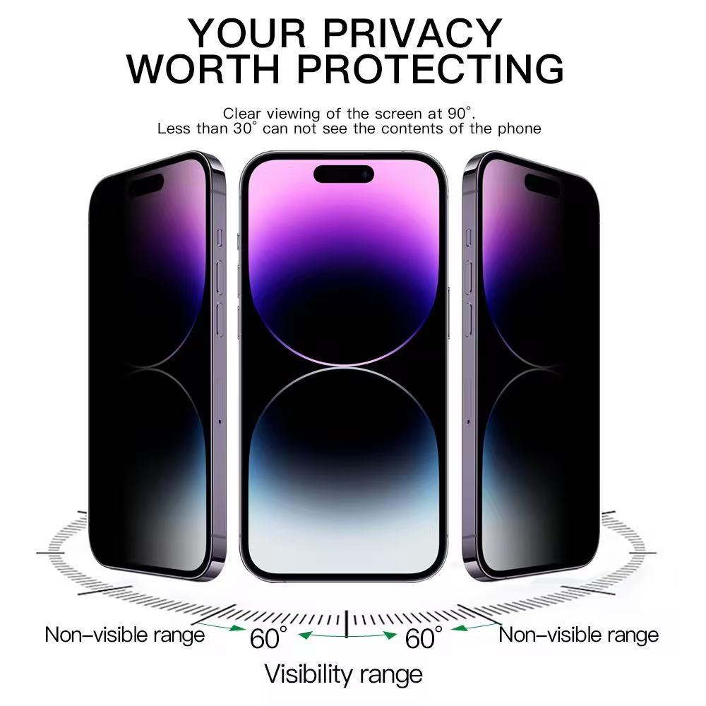 VoxorAI Protection d'écran pour iPhone 16plus, verre trempé, film de confidentialité à 360°, indispensable pour les déplacements, application instantanée et fixation automatique