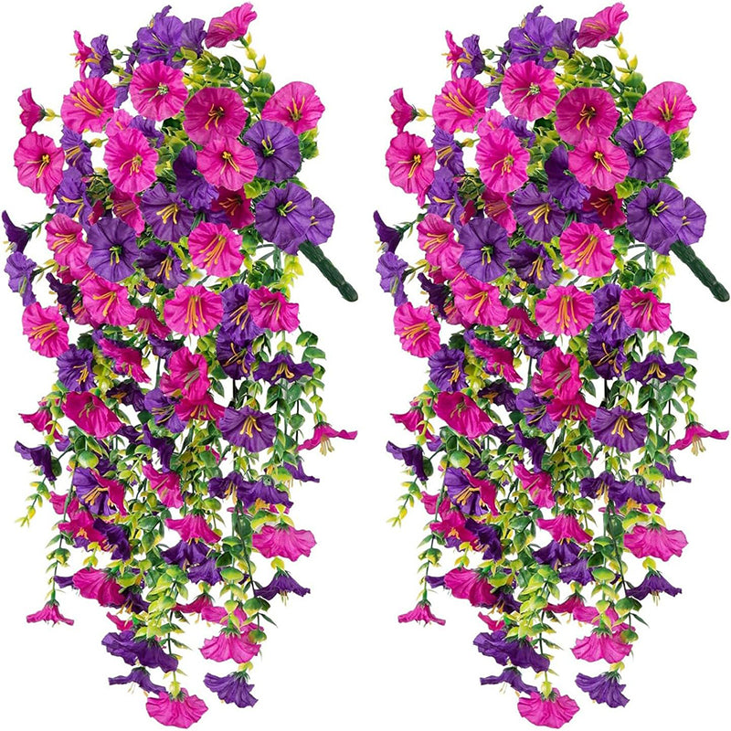 Yuejia Lot de 4 bouquets suspendus de fleurs artificielles en soie liseron violet et fuchsia - 75 cm