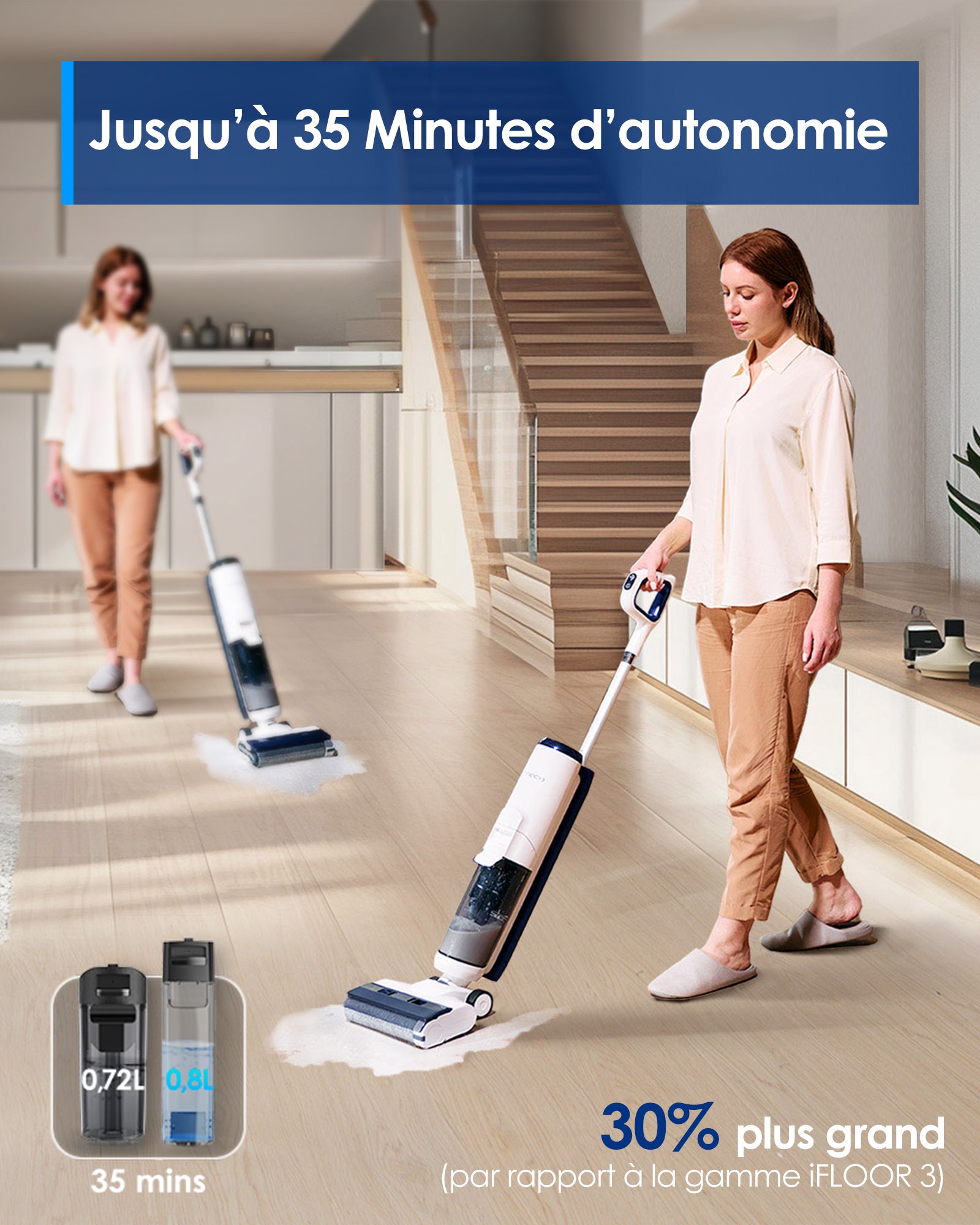 Tineco iFLOOR 5 Breeze Complete Nettoyeur de sols durs sans fil eau et poussière Autonomie de 35 min Nettoyage des bords Auto-nettoyant
