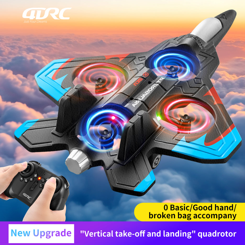 4DRC V32 Avion RC, avion télécommandé en mousse avec lumière, 2 batteries, pirouette à 360°, systèmes de stabilisation gyroscopique, 3 vitesses réglables, avion de chasse RC