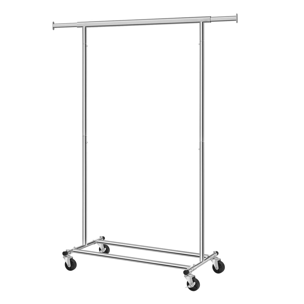 JOYFURNOS Portant à Vêtements sur Roulettes, Tringle à Vêtements Robuste, 45 x (92-132) x 161,5 cm, avec Tringle Extensible, Capacité de Charge 100 kg, Portable, Argent