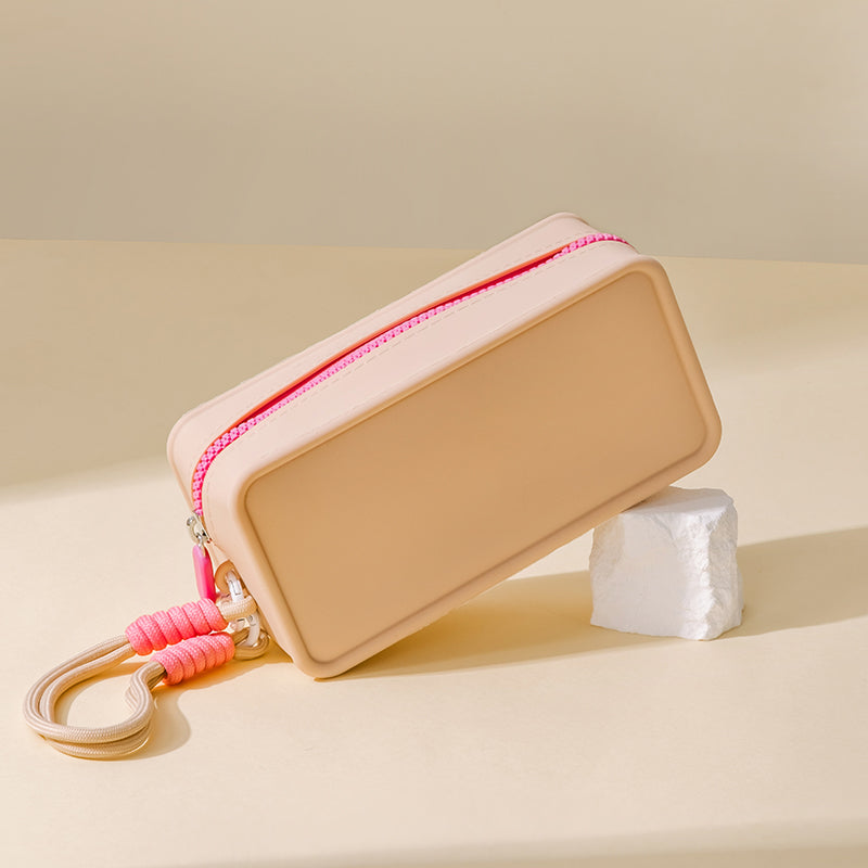 JORDAN&JUDY Trousse de rangement pour maquillage en silicone à blocs de couleurs portable à main 20 x 12 x 8 cm Kaki 1 pièce