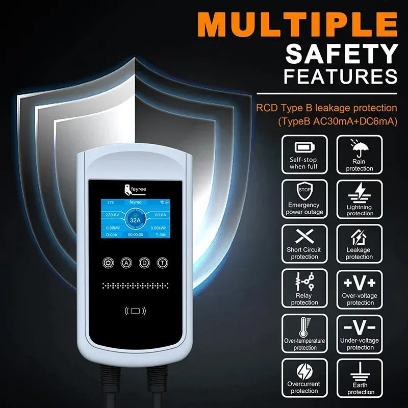 Feyree Chargeur pour véhicule électrique Type 2 32 A 7,6 kW, Station de charge, Chargeur voiture électrique, Équipement d’alimentation pour véhicule électrique, Borne murale