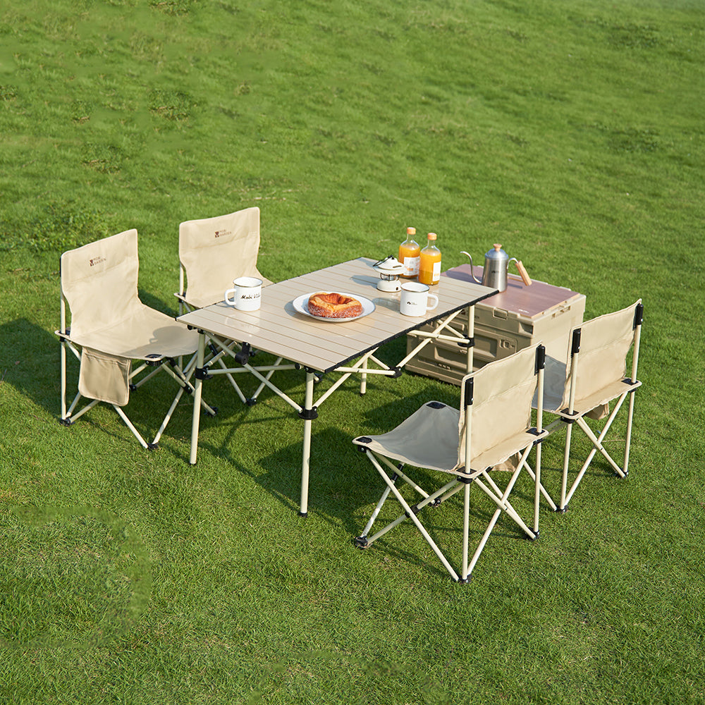 Mobi Garden, ensemble de table pliante en acier de camping avec 4 chaises, ensemble de repas d'extérieur portable, sable, pour le camping, l'extérieur et le pique-nique