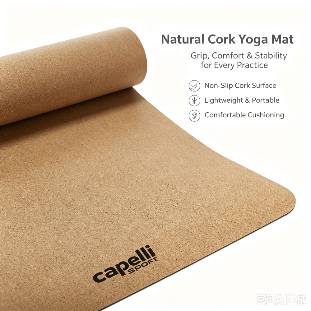 Capelli Sport Tapis de yoga en liège 5 mm 61 x 183 cm En liège épais et TPE Antidérapant Pour femmes et hommes Résistant à la transpiration Écologique Pour yoga chaud et entraînements