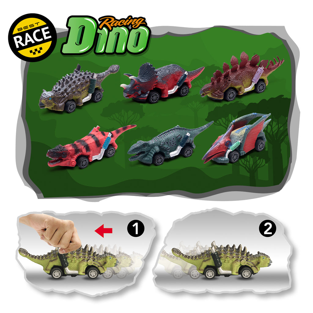 Jouets de Voitures à Rétropédalage Dinosaure, Set de 6 Voitures de Course Dinosaure en Plastique Sûr, Cadeaux de Jeu de Mini-Véhicules de Modélisation Dinosaure Réalistes pour Enfants Garçons Intérieur Extérieur Jeu de Rôle