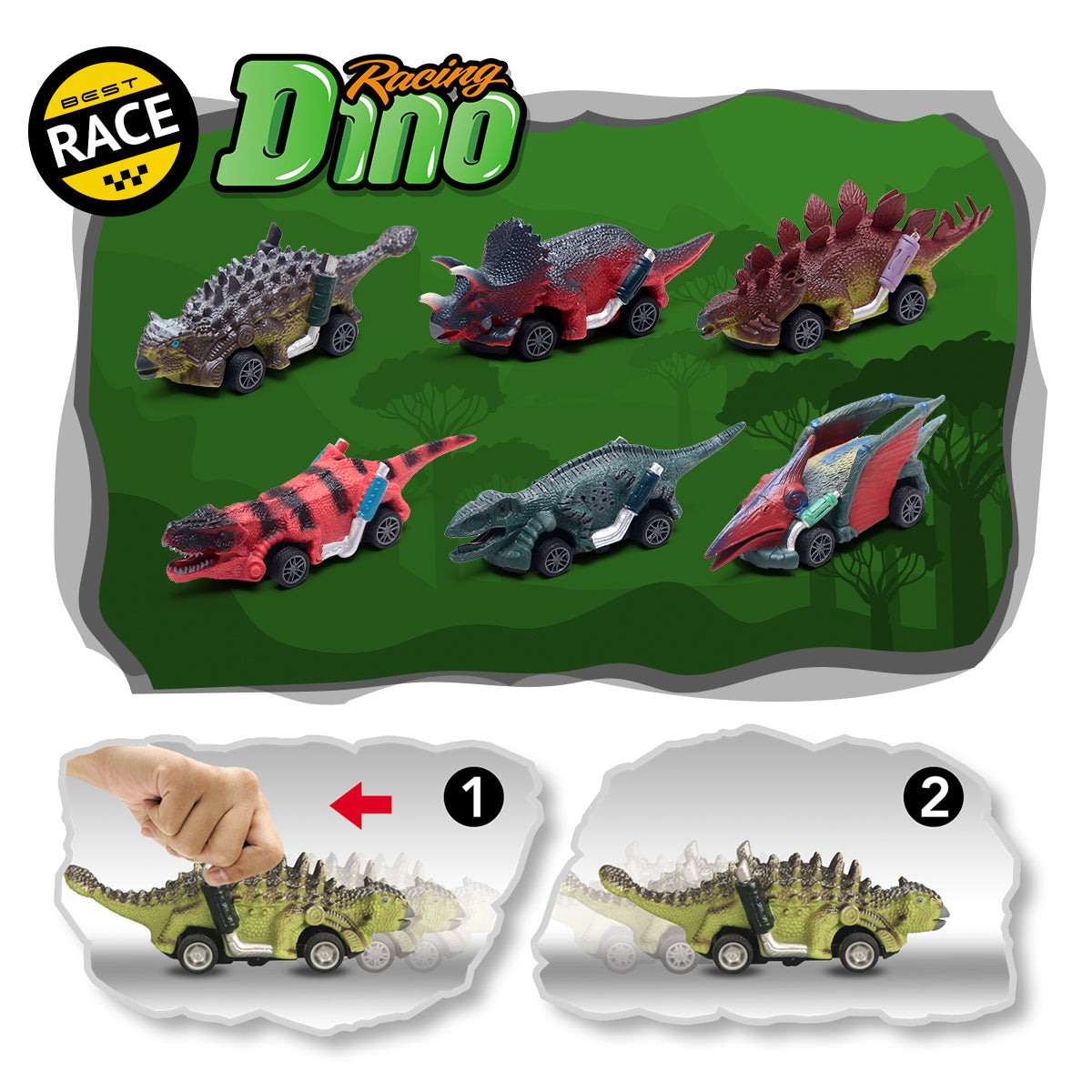 Jouets de Voitures à Rétropédalage Dinosaure, Set de 6 Voitures de Course Dinosaure en Plastique Sûr, Cadeaux de Jeu de Mini-Véhicules de Modélisation Dinosaure Réalistes pour Enfants Garçons Intérieur Extérieur Jeu de Rôle