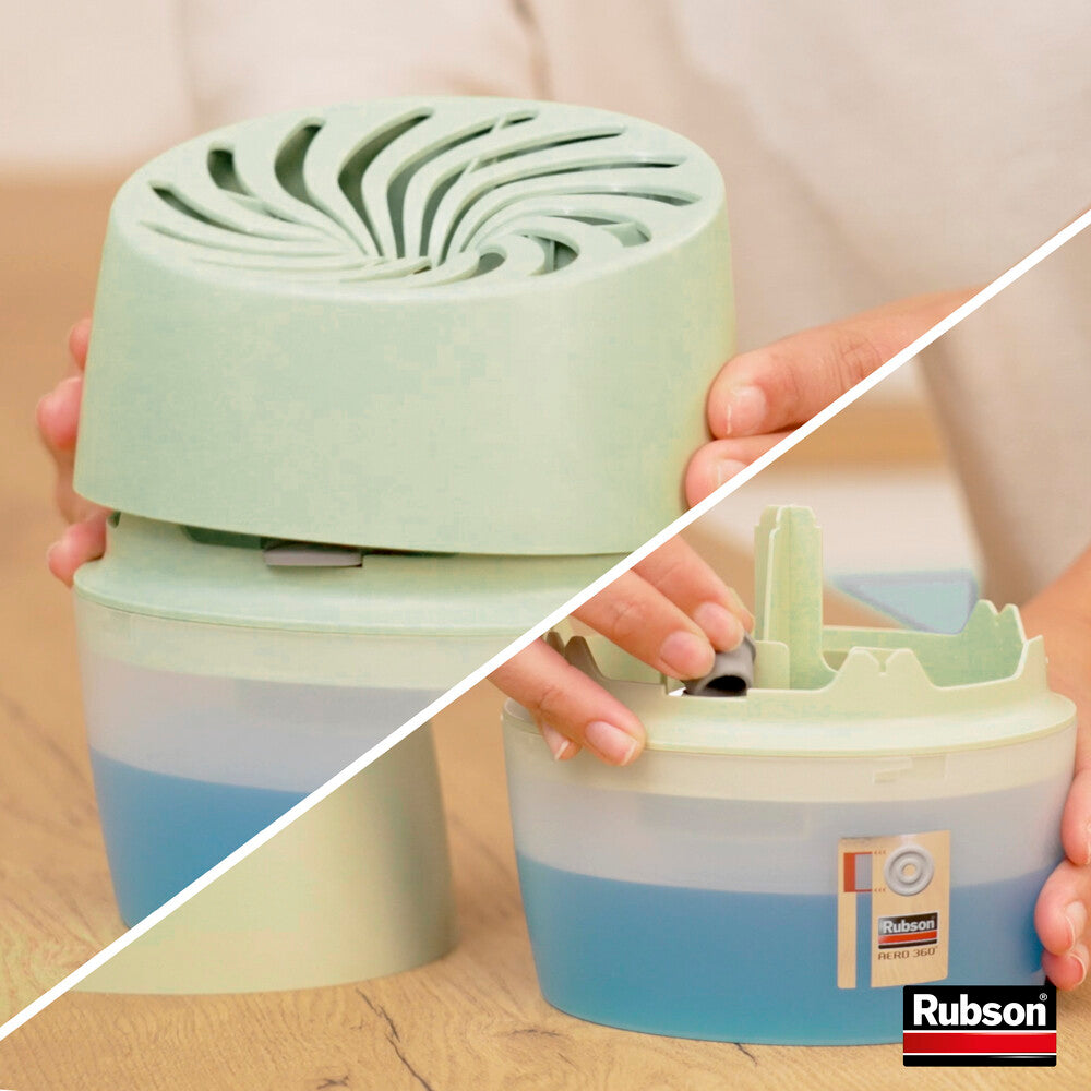 Rubson | Absorbeur d'Humidité Aero 360° Couleur Amande (1 appareil + 1 recharge de 450 g) – Absorbeur anti-humidité pour pièce jusqu'à 20 m² – Déshumidificateur d'air anti-odeur et anti-moisissure