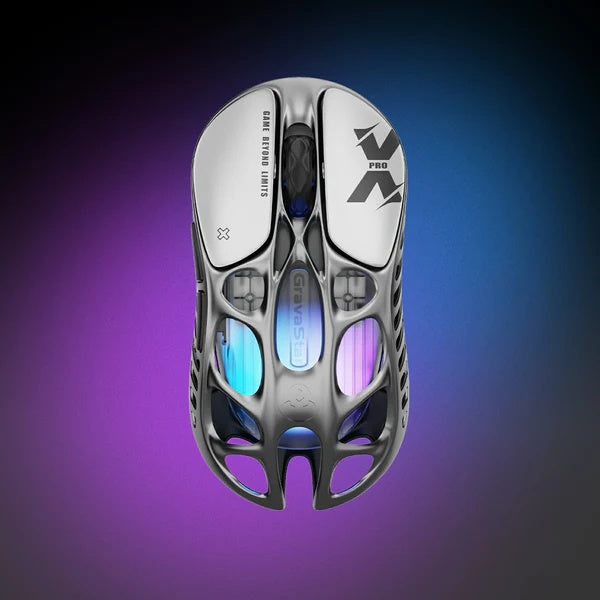 Souris de jeu sans fil GravaStar Mercury X Pro 49 g, Dongle 8K, Capteur PAW3950 32 000 DPI, Taux d'interrogation 8000 Hz, Alliage de magnésium, Design creux, Éclairage RGB