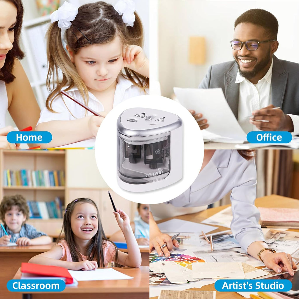 tenwin Taille-crayon électrique à double trou à piles pour crayons n° 2 et crayons de couleur 6 à 12 mm, lame durable pour taille rapide, adapté école/salle de classe/bureau/maison
