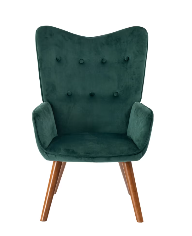 URBAN MEUBLE Fauteuil Velours vert Pieds en bois Confortable