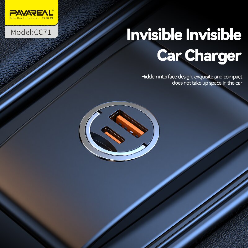 PAVAREAL CC71 Mini Chargeur de voiture PD 20 W + 100 W Prend en charge la charge rapide des gammes iPad, Samsung, iPhone