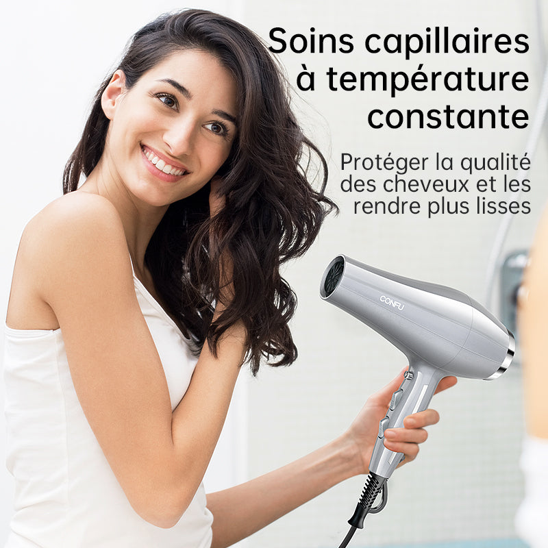 CONFU 8955 Sèche-cheveux haute vitesse 21 000 tr/min, réglage du mode à 7 vitesses, puissance 2 300 W - Argent