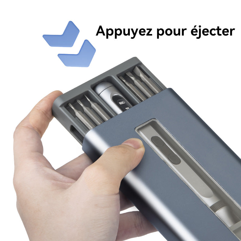 EasyWox Kit de tournevis électrique numérique avec batterie au lithium 350 mAh, 48 embouts, temps de charge 90 min, couple 0,3 Nm électrique / 3,5 Nm manuel et poignée en aluminium