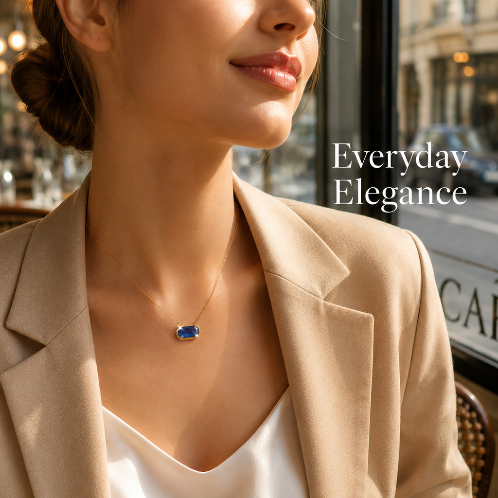 Collier VoxorAI hypoallergénique en pierre naturelle, collier en zircon, pendentif en cristal, chaîne clavicule, toutes saisons, bleu "