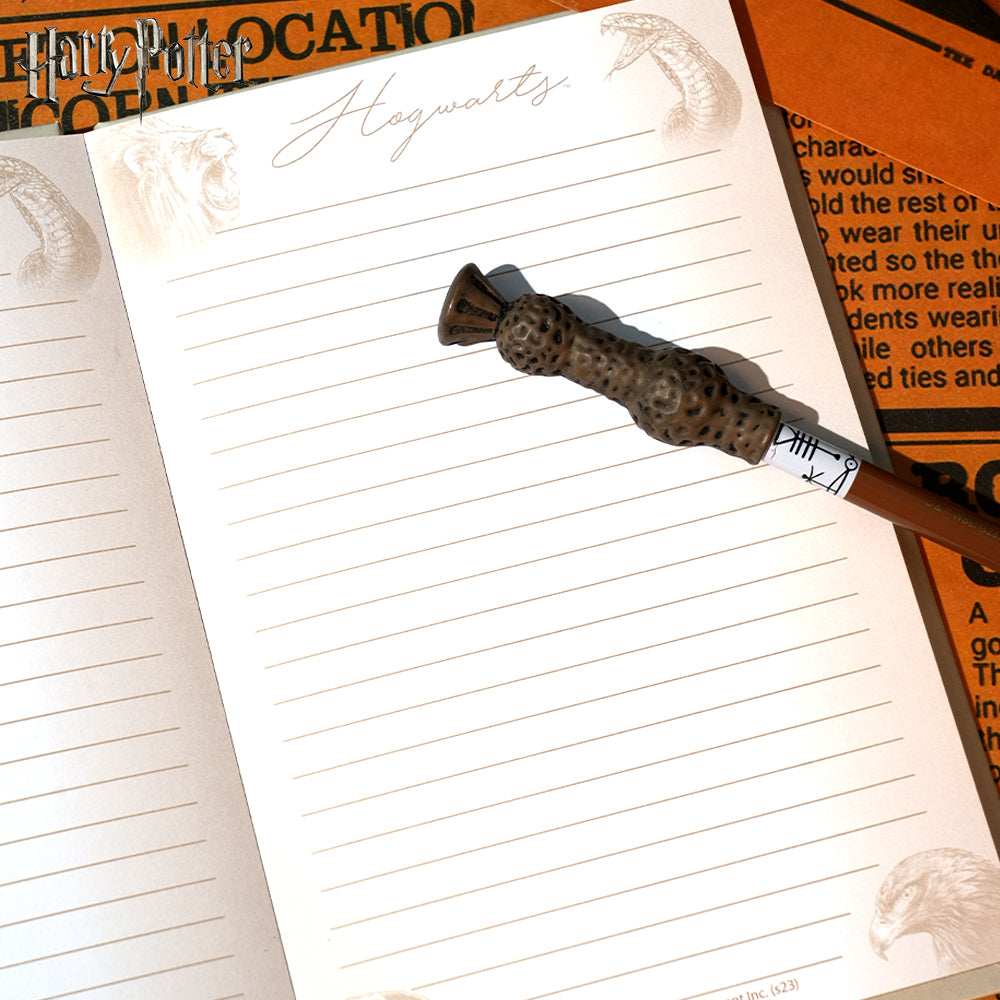 Warner Bros. Ensemble 2 pièces carnet Harry Potter Poudlard 4 maisons et stylo baguette d’Harry, papeterie Monde des sorciers sous licence officielle, collection thématique exclusive, cadeau