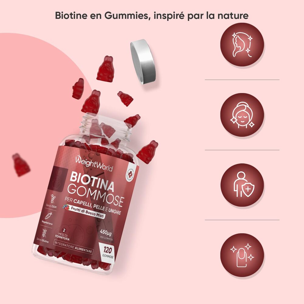 WeightWorld Gommes à la biotine pour cheveux, peau et ongles 450 µg 120 gommes
