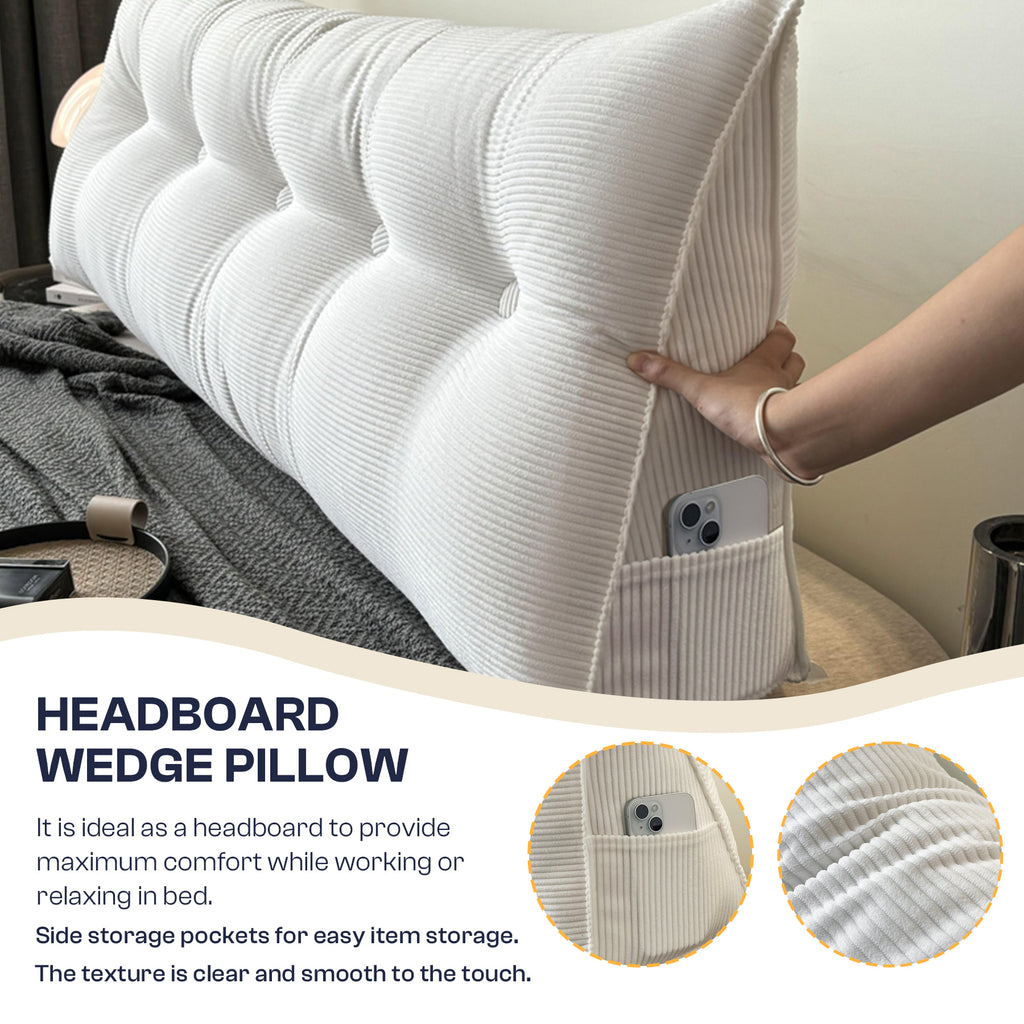 LeBonsoir Coussin de soutien dorsal - Coussin de lecture pour lit et canapé, coussin en forme de prisme, coussin de dossier pour mur, coussin d’assise, coussin mural, housse lavable (blanc, 80 cm)