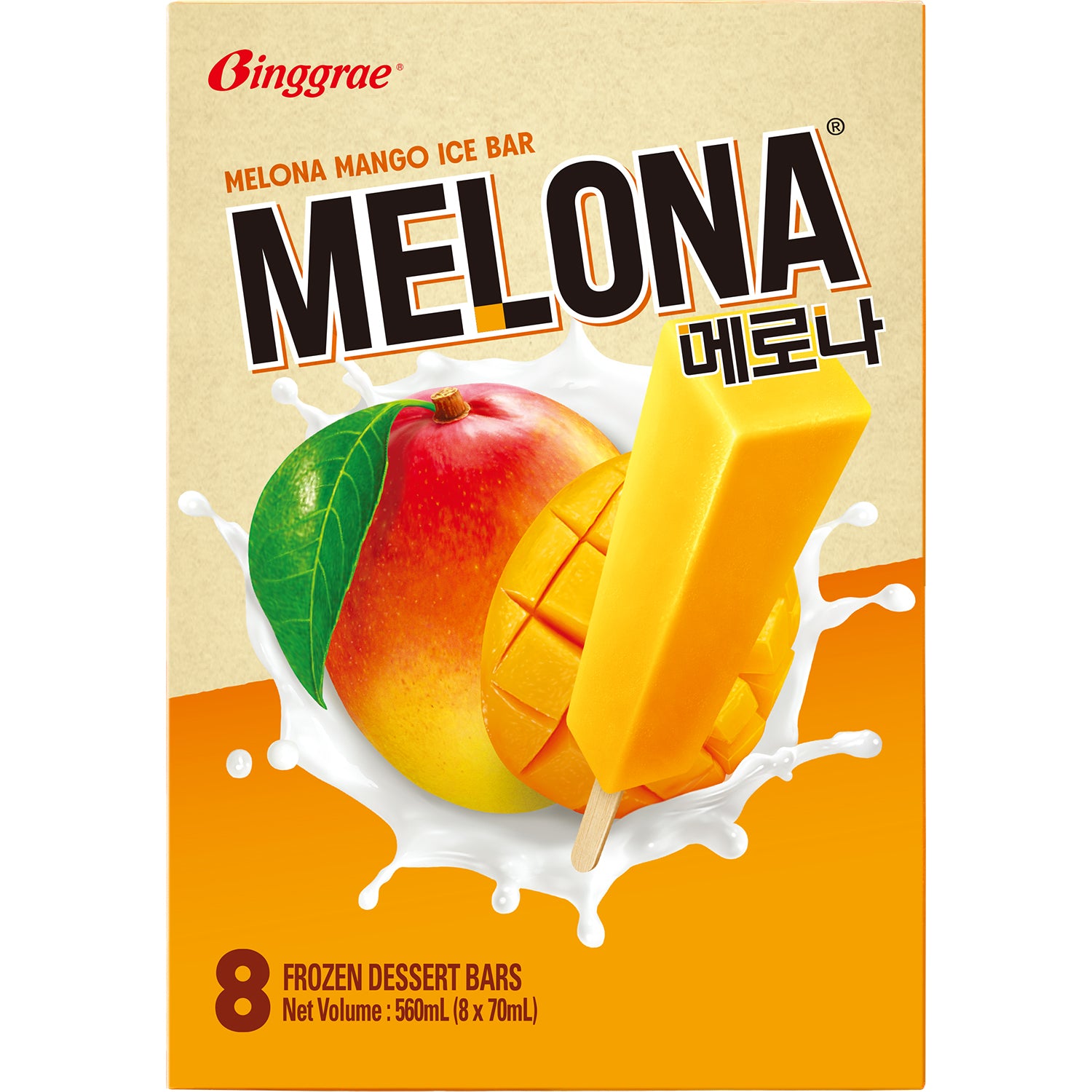 BINGGRAE Bâtonnets glacés Melona saveur mangue - 8 x 70 ml