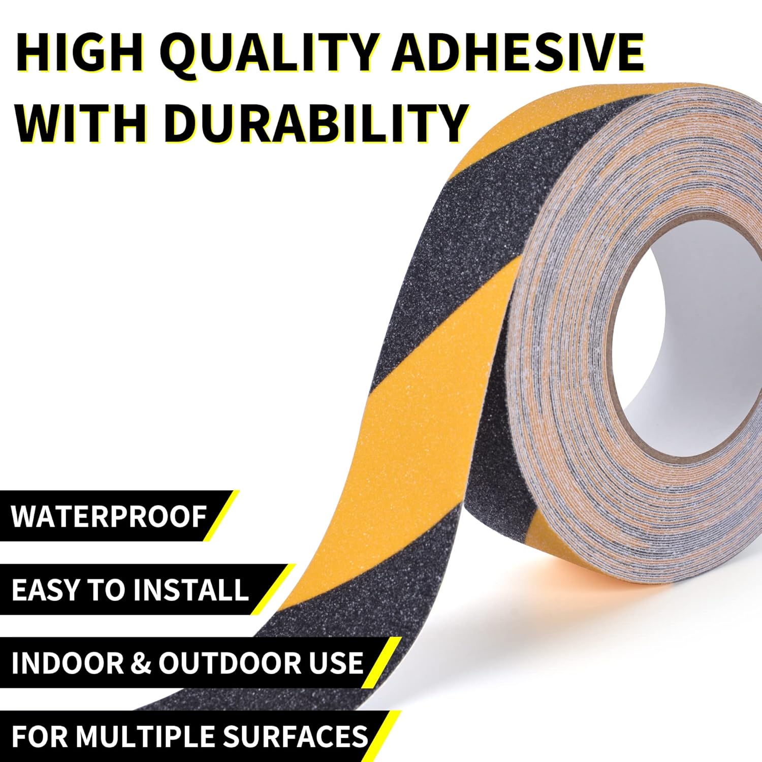 TAPEBEAR Ruban de sécurité 2 po x 60 pi Noir/Jaune Ruban adhésif antidérapant pour marches et escaliers intérieurs et extérieurs Étanche Forte adhérence Compatible avec plastique