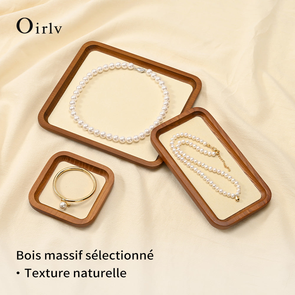 Oirlv Plateau organisateur de bijoux en bois Plateau de présentation de bijoux, bagues, bracelets, colliers Plateau de présentation de montres et bijoux Plateau de rangement pour bijoux