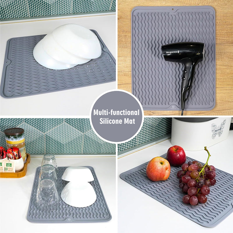 Vilscijon Tapis égouttoir pour plan de travail ou évier de cuisine, Grande taille - Gris