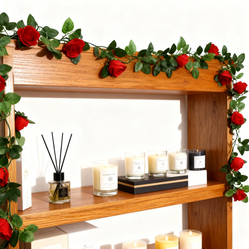 Wei's moment Lot de 2 Guirlandes de roses rouges artificielles, 7,54 ft, Plantes suspendues pour décoration de mariage jardin clôtures fête