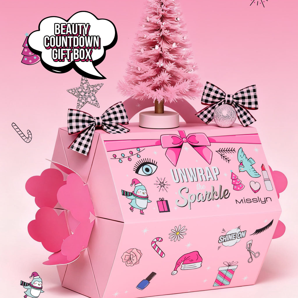 Misslyn Coffret cadeau compte à rebours surprise pétillante, coffret cadeau beauté brillant à déballer, 23 articles comprenant rouges à lèvres, gloss à lèvres, palettes de fards à paupières, maquillage et outils de maquillage