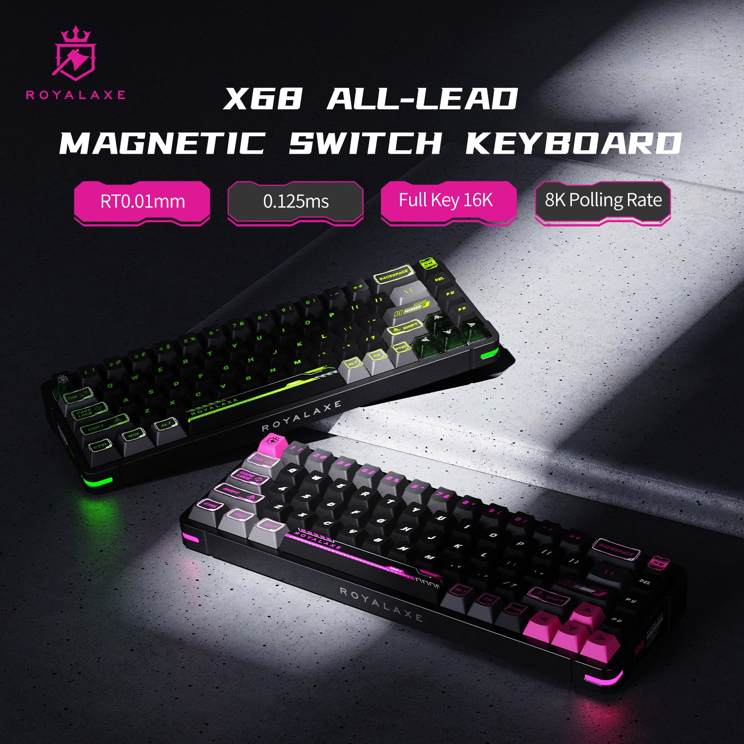 Clavier Royalaxe X68 Full Aluminium | Switchs Gateron Magnetic Jade | Disposition US Layout QWERTY | Clavier Mécanique Gamer Filaire RT FPS (Valorant, CS2)