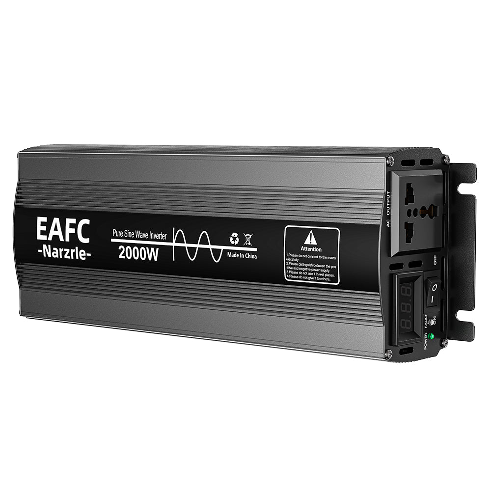 EAFC 2000 W Onduleur à onde pure – (Puissance de crête 2000 W / Puissance nominale 1000 W) – Convertisseur 12 V CC vers 220 V CA avec affichage numérique
