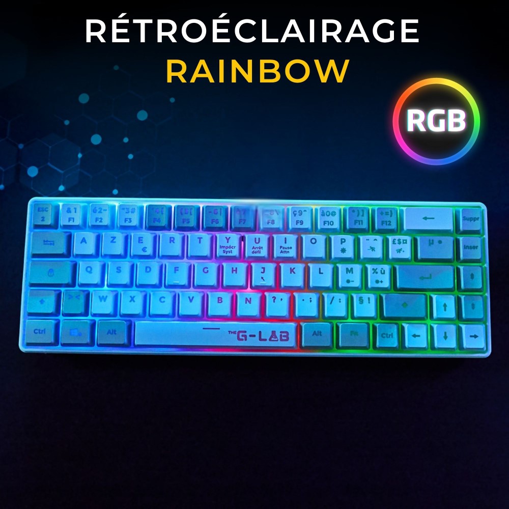THE G-LAB Hydrogen Combo Set Clavier et Souris Gaming Filaire - AZERTY, 7200 DPI, 6 Boutons - Blanc/Gris
