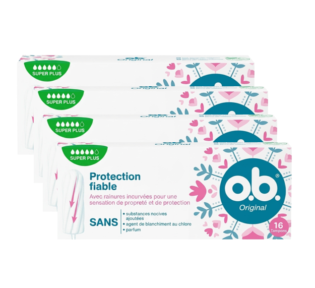 O.b. Original Super Plus Tampons Hygiéniques 4 lots de 16 Tampons, 64 tampons