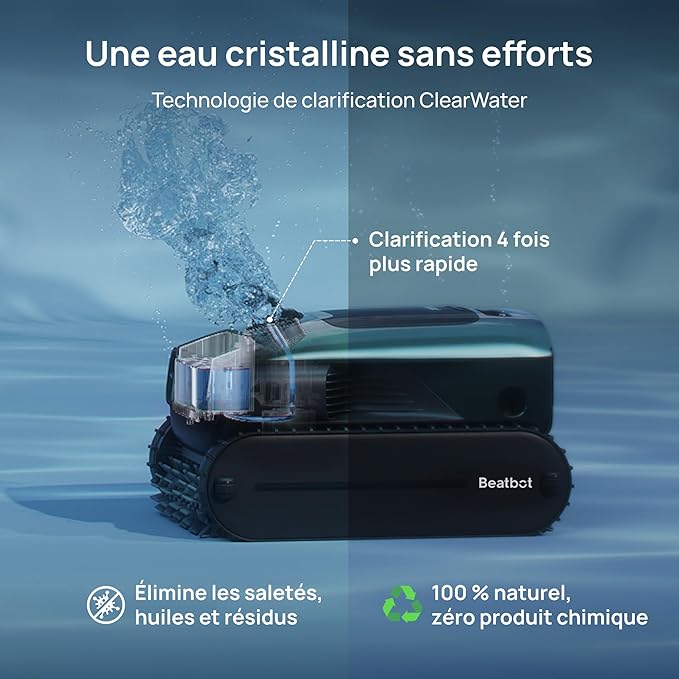 Beatbot MS 2 Pro Version Robot Aspirateur de Piscine Sans Fil, Nettoyage 5-en-1 Inégalé, Stationnement en Surface, Skimmer de Piscine avec Contrôle par Application
