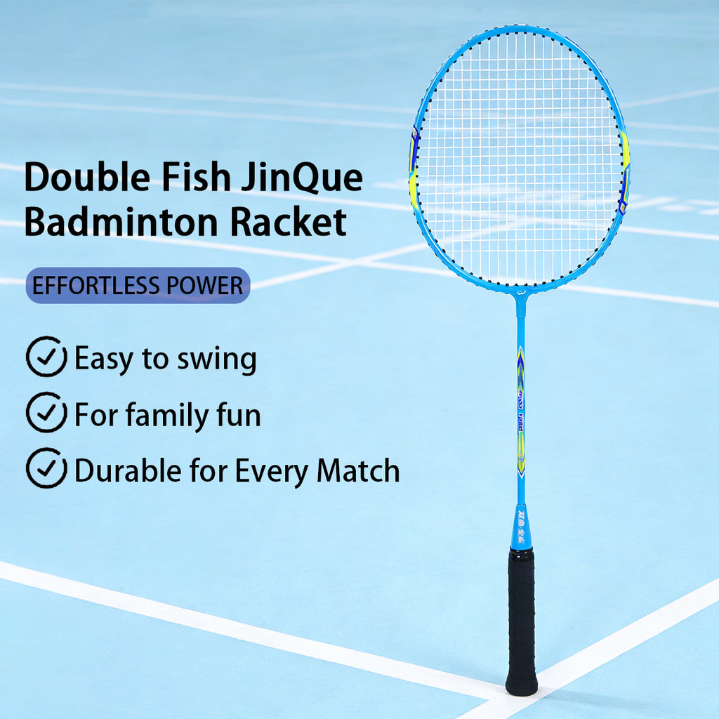 Double Fish JinQue Raquettes de badminton légères et durables Set de doubles Bleu 1308 avec housse, 2 raquettes, volants non inclus