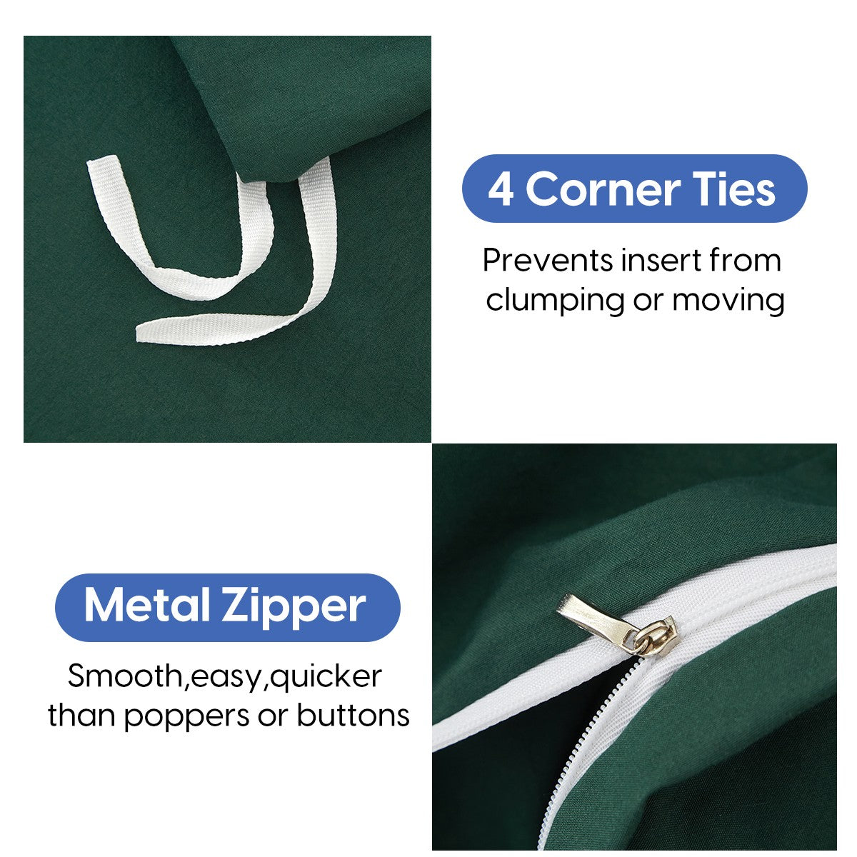 MEEALLHOME Parure de lit en flanelle lavée vert foncé - 1 housse 155 x 220 cm et 2 taies 80 x 80 cm